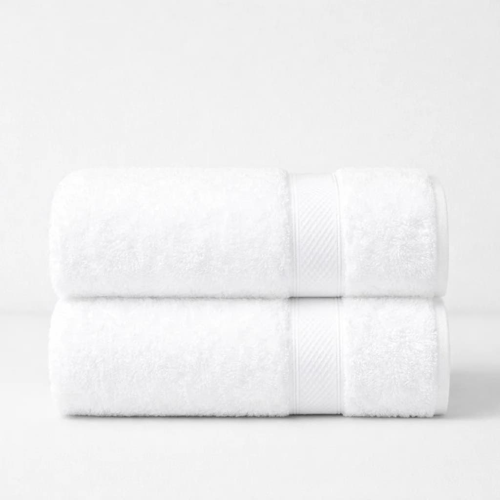 Two folded Signature bath sheets in pure white