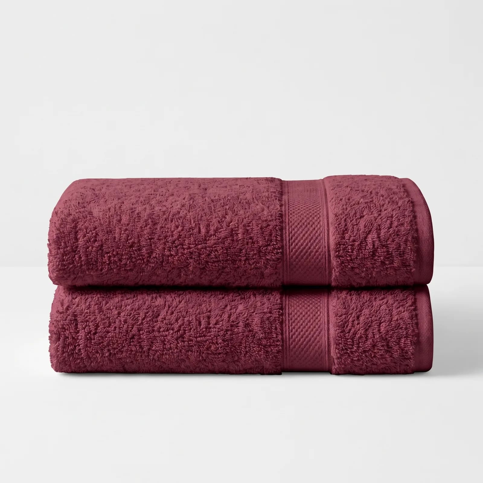 Maroon Egyptian cotton bath towels, a deep garnet red for Christmas