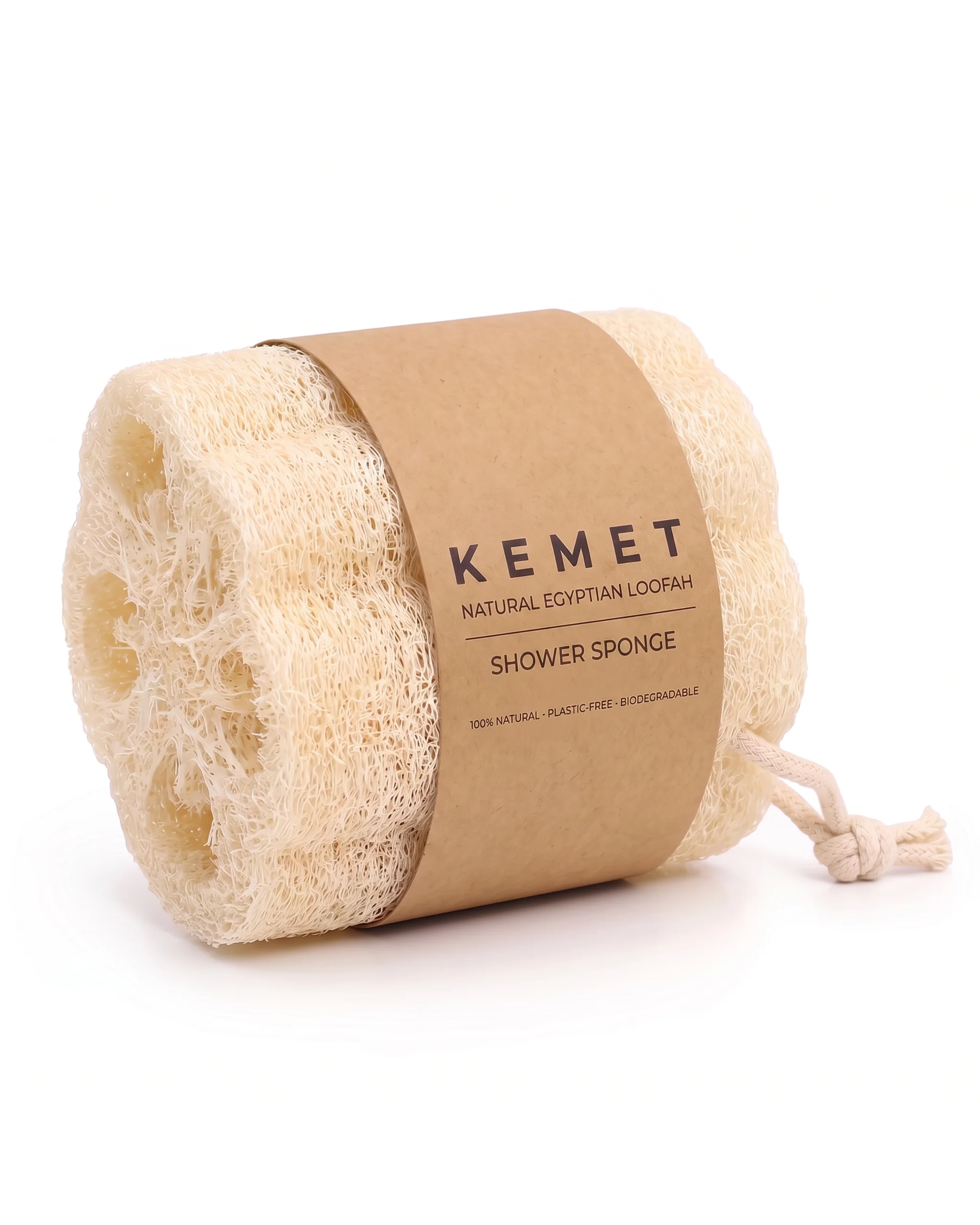 Kemet natural Egyptian loofah shower sponge with kraft packaging band and cotton rope
