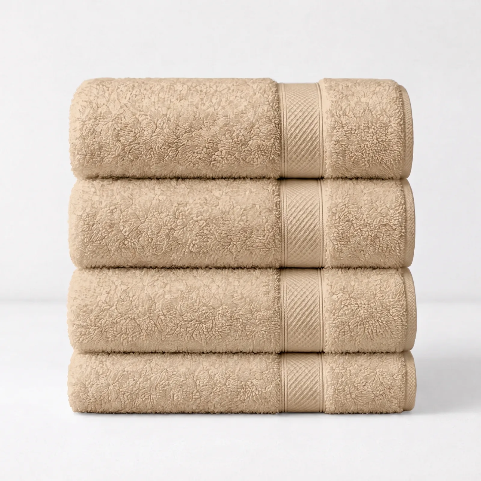 Beige Signature Bath Sheet (Set of 4), 600 GSM Egyptian cotton