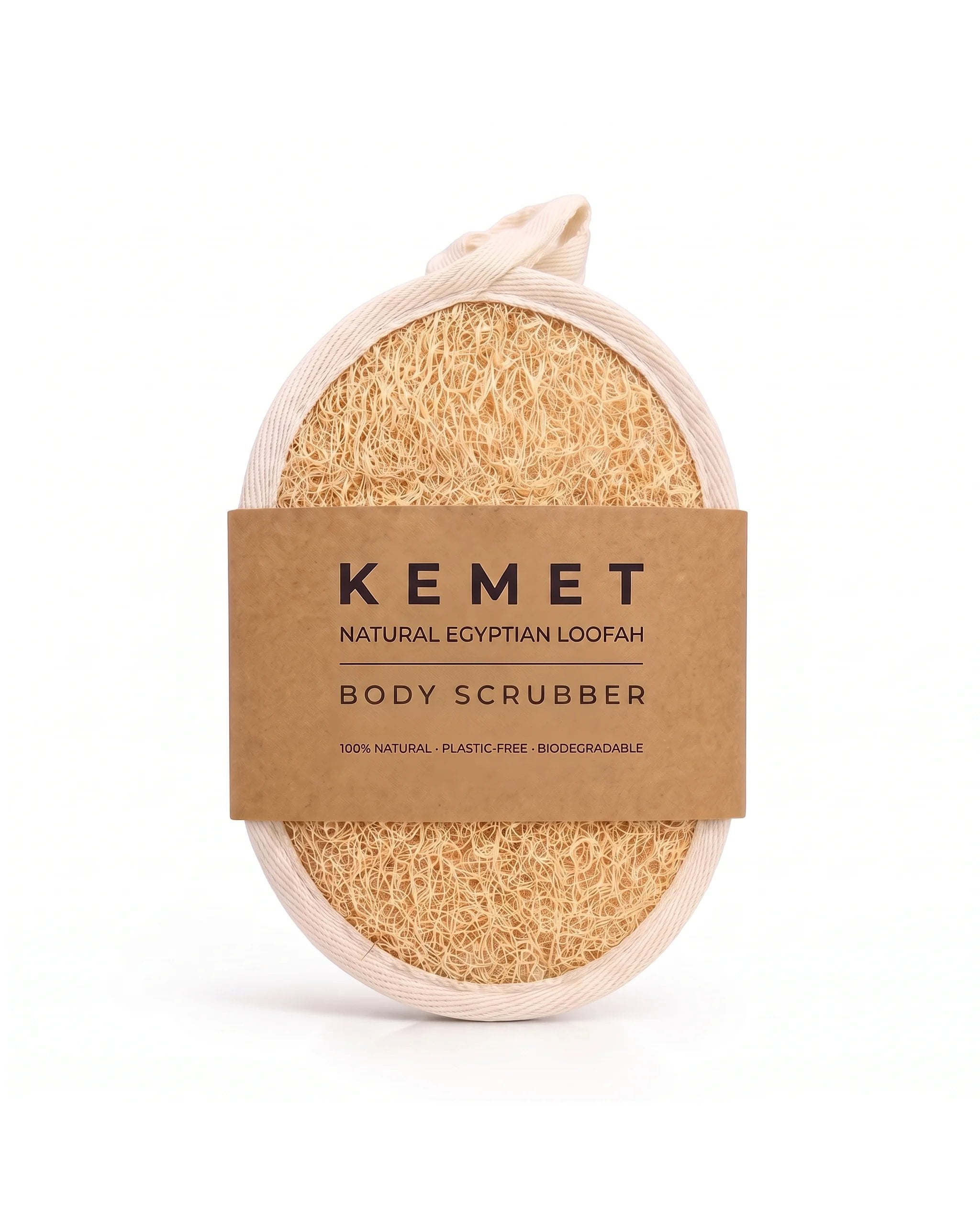 Kemet natural Egyptian loofah body scrubber pad with kraft packaging band