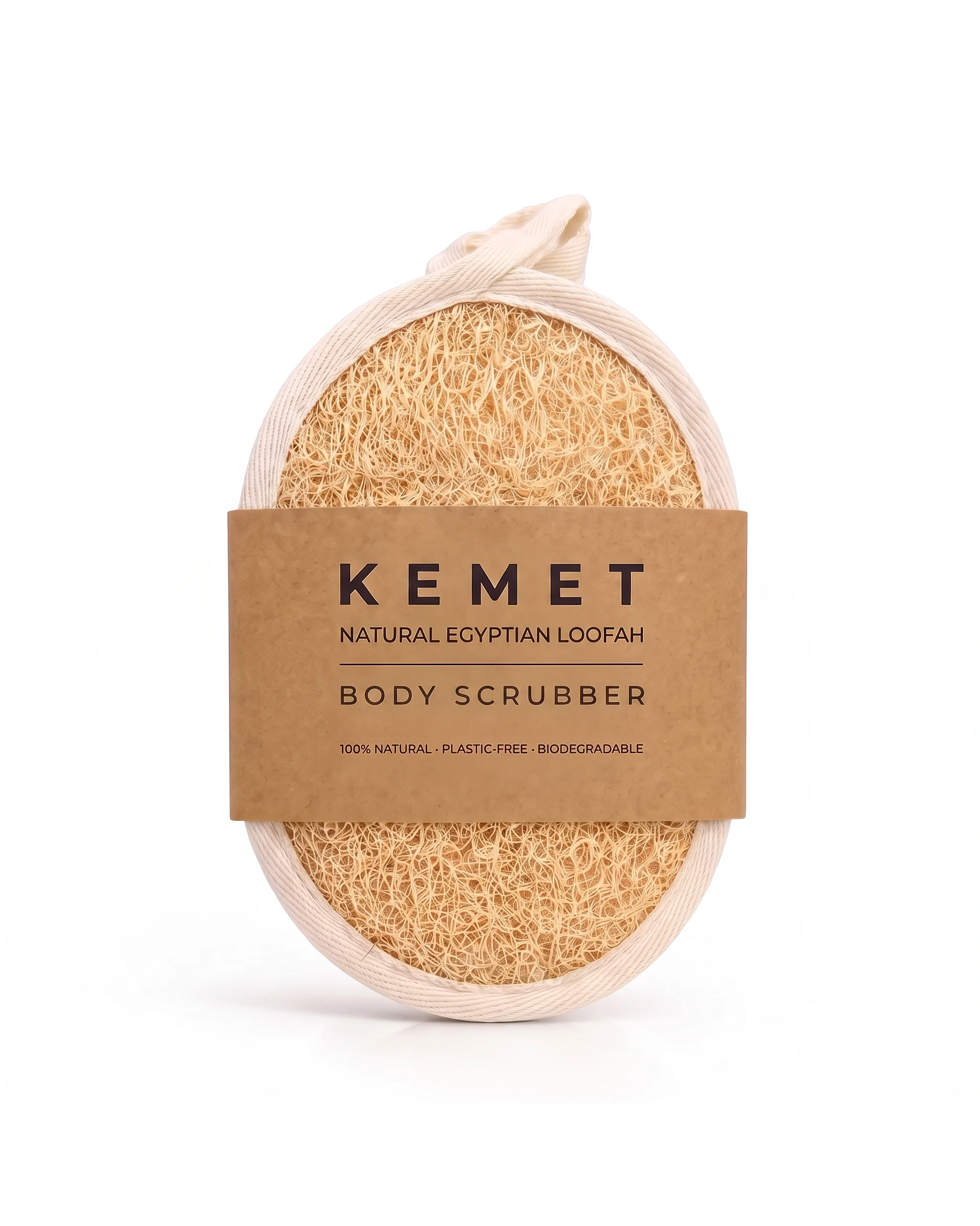 Kemet natural Egyptian loofah body scrubber pad with kraft packaging band