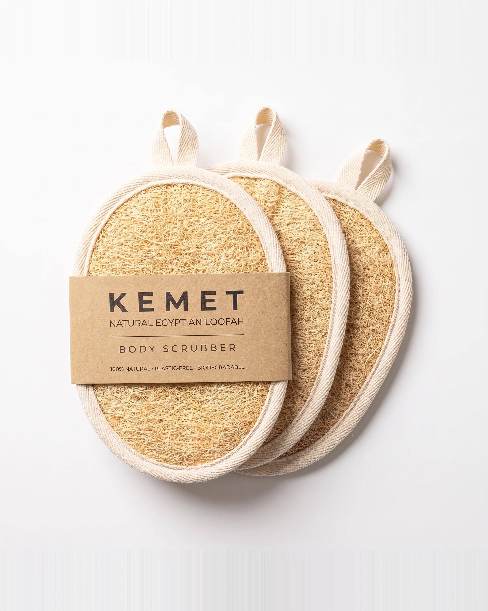 Set of 3 Kemet natural Egyptian loofah body scrubber pads