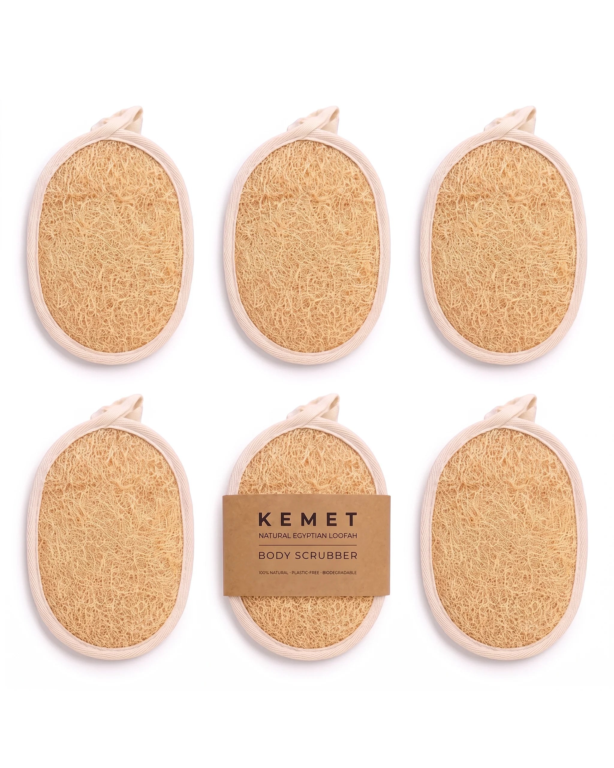 Set of 6 Kemet natural Egyptian loofah body scrubber pads