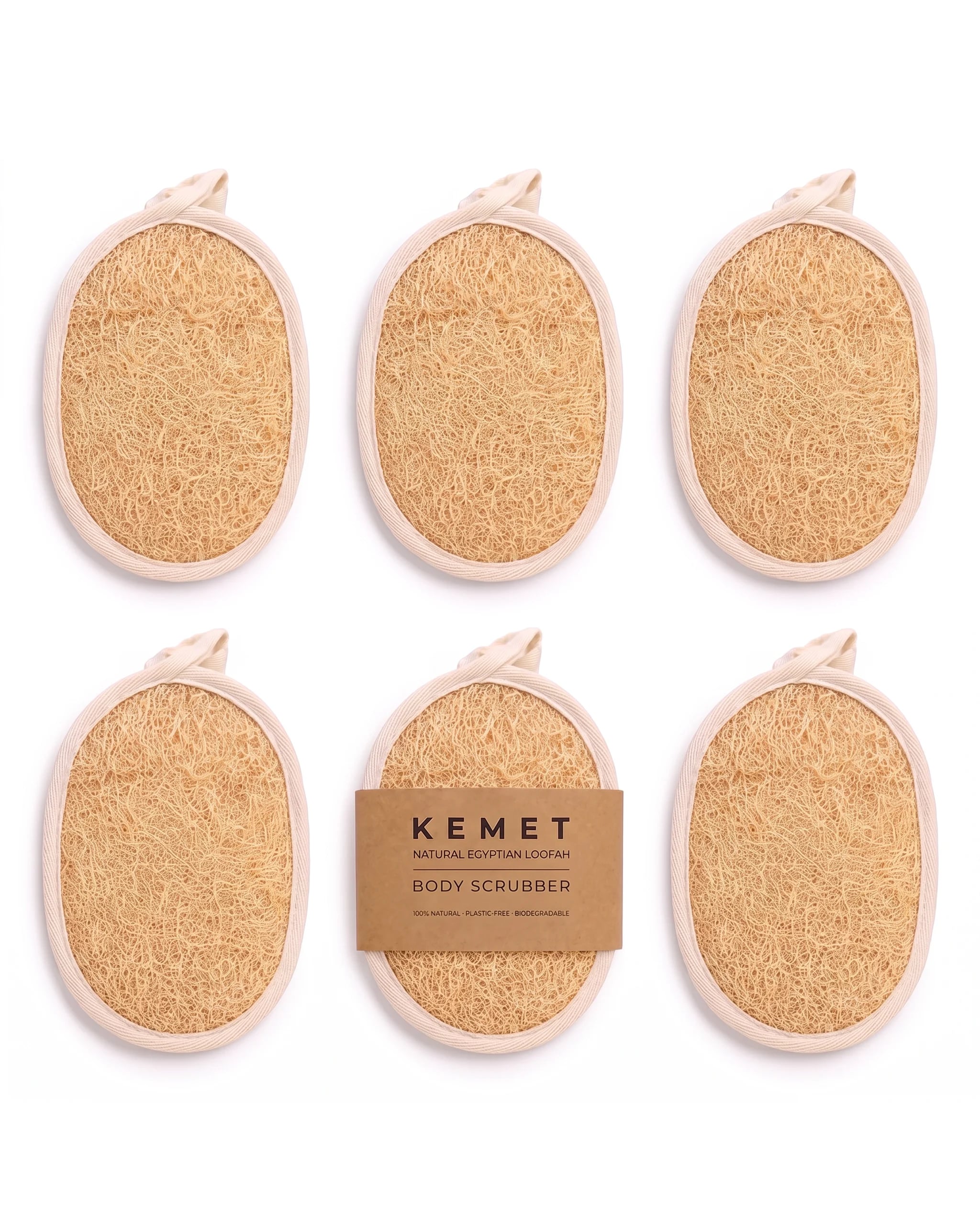 Set of 6 Kemet natural Egyptian loofah body scrubber pads