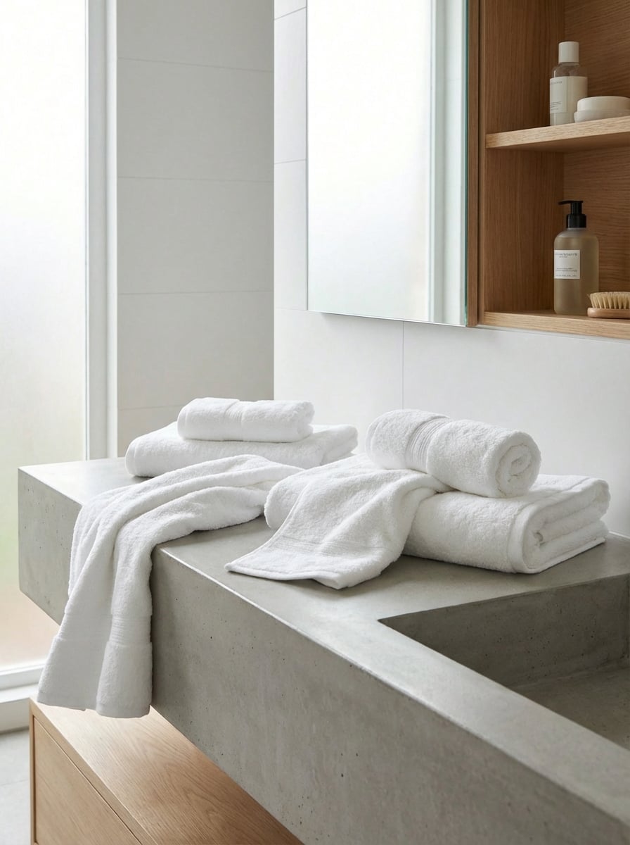 Signature Series Egyptian cotton towels folded on bathroom counter