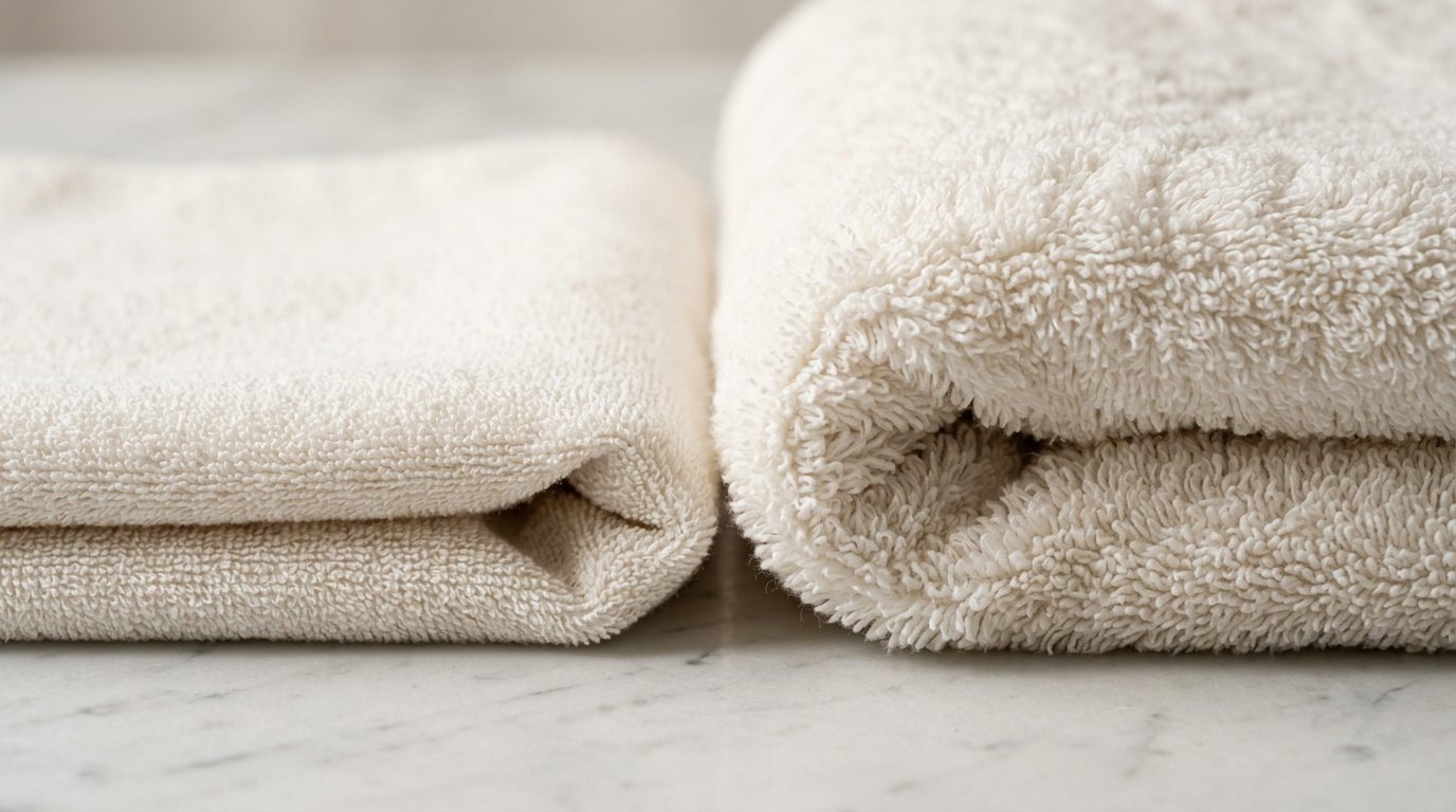 Close-up of thick Egyptian cotton towel showing plush GSM texture